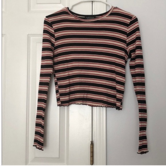 TOPSHOP Y2K Multi Striped Crop Lettuce Top Red Black Cream Size 2 - Picture 5 of 11